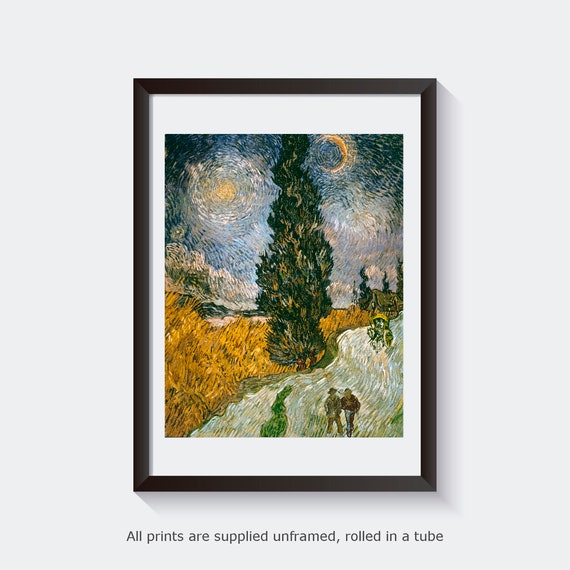 Vintage Van Gogh Road with Cypresses Art Print Vintage Van Gogh Road with Cypresses Art Print