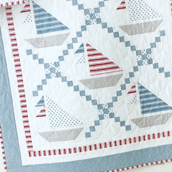 Set Sail Quilt Pattern PAPER Copy Ideal for a Baby Boy Quilt or Nautical Quilt with 4 Sizes