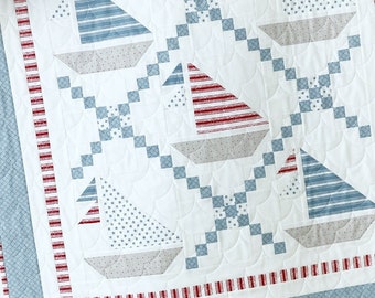 Baby Quilt Pattern PDF Set Sail Quilt Pattern for Baby Quilts Crib Quilts and Bed Quilts Nautical Quilting Pattern Sailboat Quilt