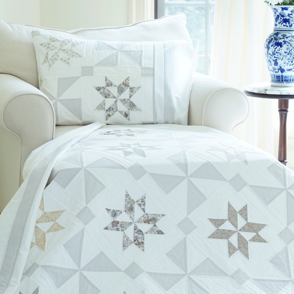 Quilt Patterns PDF Star Quilt Pattern with Jelly Roll Easy Quilt Patterns with Scraps Farmhouse Quilting Pattern & BONUS Pillow Sham Pattern