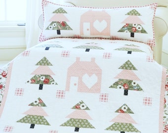 Little Forest Cottage Quilt Pattern PAPER Copy Easy Quilting Patterns Crib Quilt Throw Quilt Bed Quilt Pattern in 4 Sizes