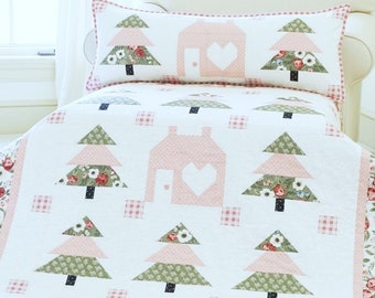 Quilt Pattern PDF Little Forest Cottage Quilt Pattern Easy Quilting Patterns Crib Quilt Throw Quilt Bed Quilt Pattern in 4 Sizes