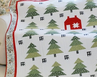 Quilt Pattern for Christmas Pine Valley Christmas Quilt Pattern PDF with Evergreen Trees and Red Barn Christmas Tree Farm Quilt