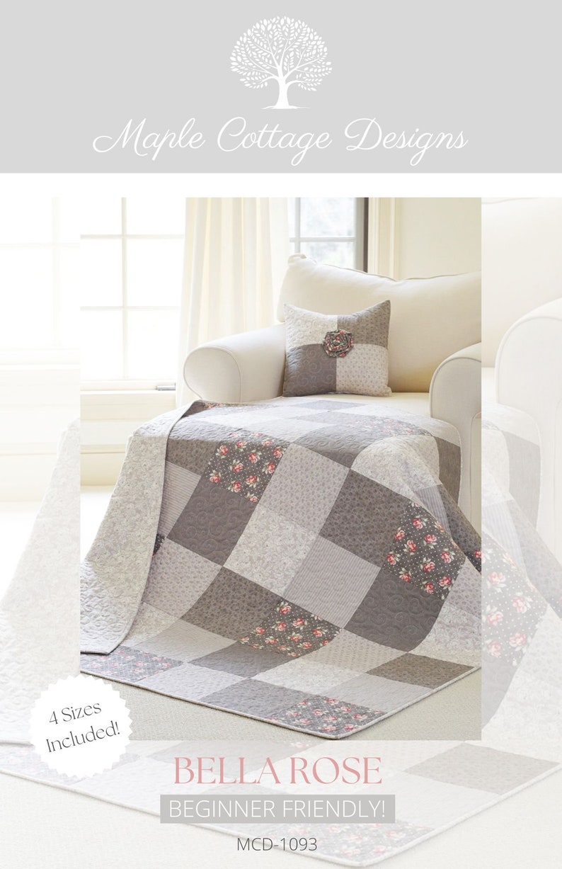 Quilt Patterns PDF Easy Quilt Patterns for Beginners & BONUS Free Pillow Pattern Farmhouse Quilts Bella Rose Quilt Pattern image 7
