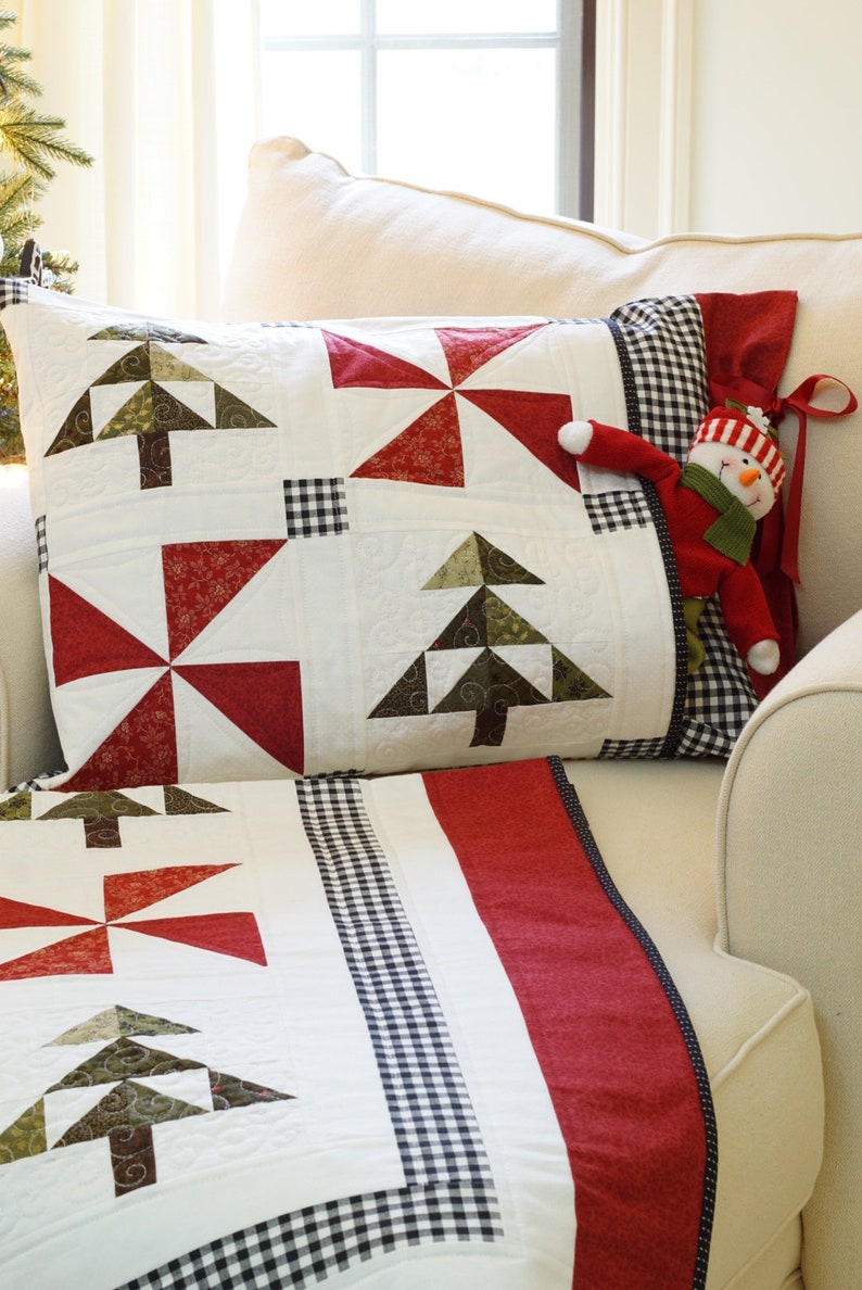 Christmas Quilt Patterns PDF and FREE Pillow Sham Pattern Easy Farmhouse Quilt Pattern Winter Quilt Pattern An Evergreen Christmas image 4