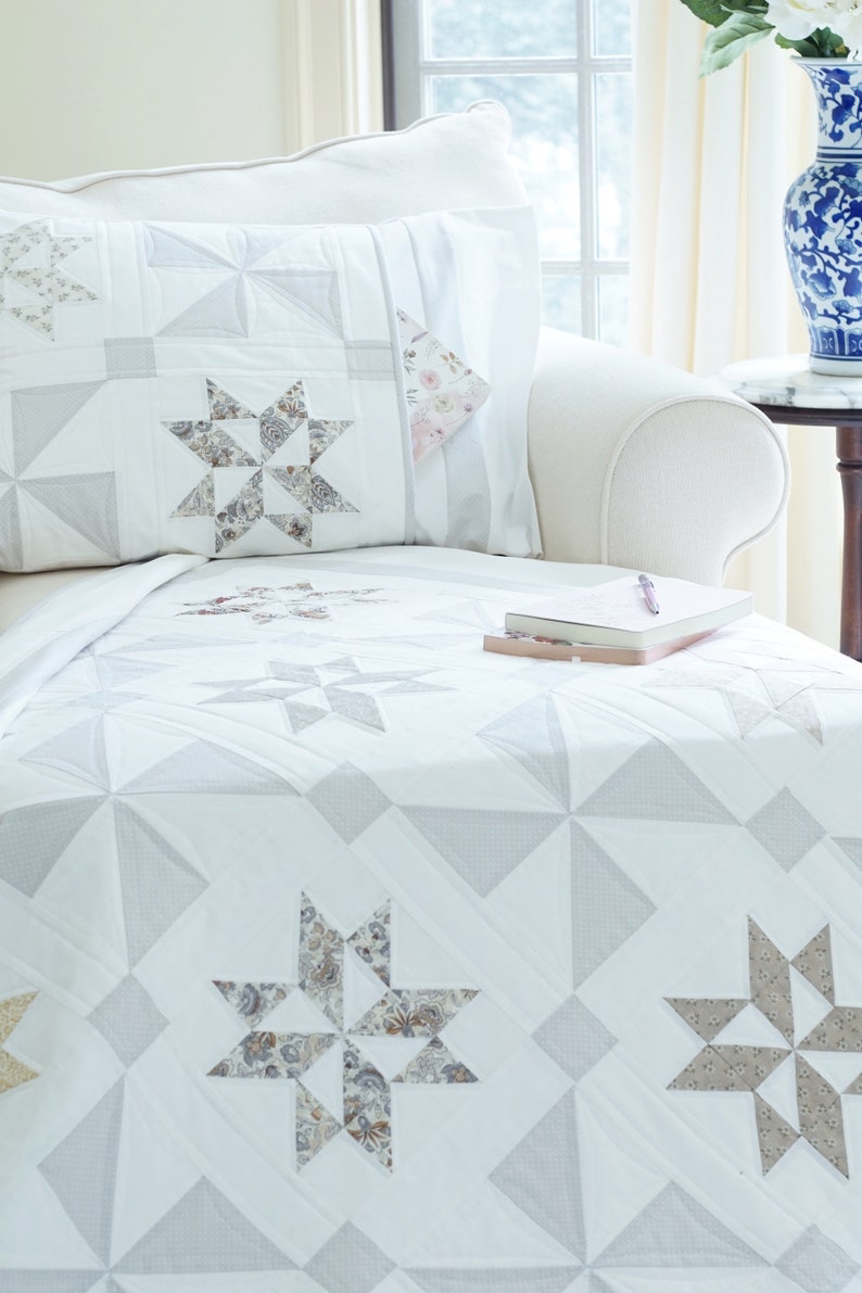 Quilt Patterns PDF Star Quilt Pattern with Jelly Roll Easy Quilt Patterns with Scraps Farmhouse Quilting Pattern & BONUS Pillow Sham Pattern image 5