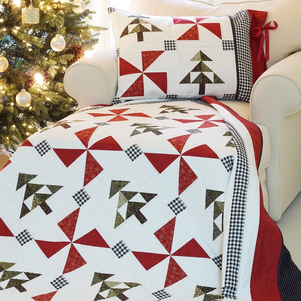 Kerstquiltpatronen PDF en GRATIS Pillow Sham-patroon Eenvoudig boerderijquiltpatroon Winterquiltpatroon Een groenblijvende kerst