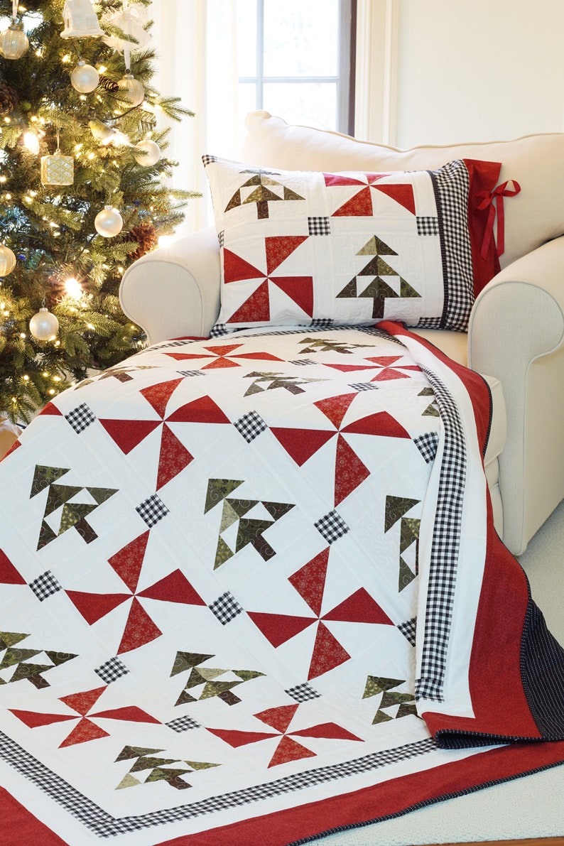 Christmas Quilt Patterns PDF and FREE Pillow Sham Pattern Easy Farmhouse Quilt Pattern Winter Quilt Pattern An Evergreen Christmas image 1