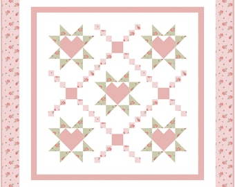 Baby Quilt Kit for Girl Loving Wishes Quilt Kit for Baby Girls Crib Quilt Size 40" x 40" Pattern Included in Pink and Green