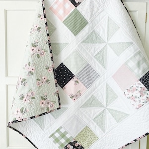 Baby Quilt Pattern PAPER Copy - Pinwheel Patch Quilt Pattern Easy Quilting Pattern for Charm Packs in 5 sizes