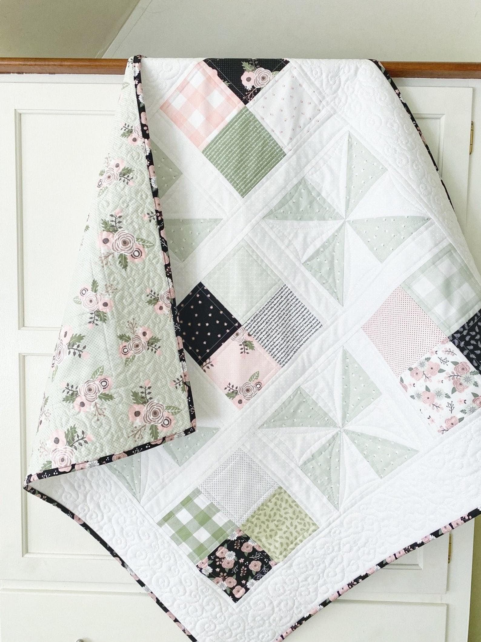 Baby Quilt Pattern PAPER Copy - Pinwheel Patch Quilt Pattern Easy Quilting Pattern for Charm Packs in 5 sizes