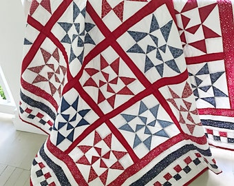 Star Quilt Patterns PDF Red and White Quilt Pattern Patriotic Quilting Pattern Farmhouse Quilt Pattern Christmas Quilts