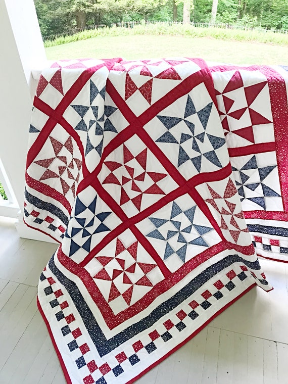 Star Quilt Patterns Pdf Red And White Quilt Pattern Farmhouse Etsy