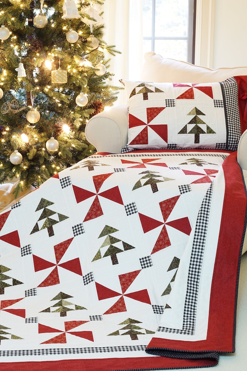 Christmas Quilt Patterns PDF and FREE Pillow Sham Pattern Easy Farmhouse Quilt Pattern Winter Quilt Pattern An Evergreen Christmas image 2