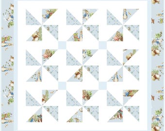 Kit de edredón para bebé niño, diseño "Pinwheel Dreams", ideal para cuna. Tamaño: 40" x 40". Incluye patrón y telas de Peter Rabbit.