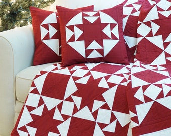 Star Quilt Patterns PDF & Bonus Free Pillow Pattern Red and White Quilt Patterns Christmas Quilt Patterns Easy Quilting Pattern Download