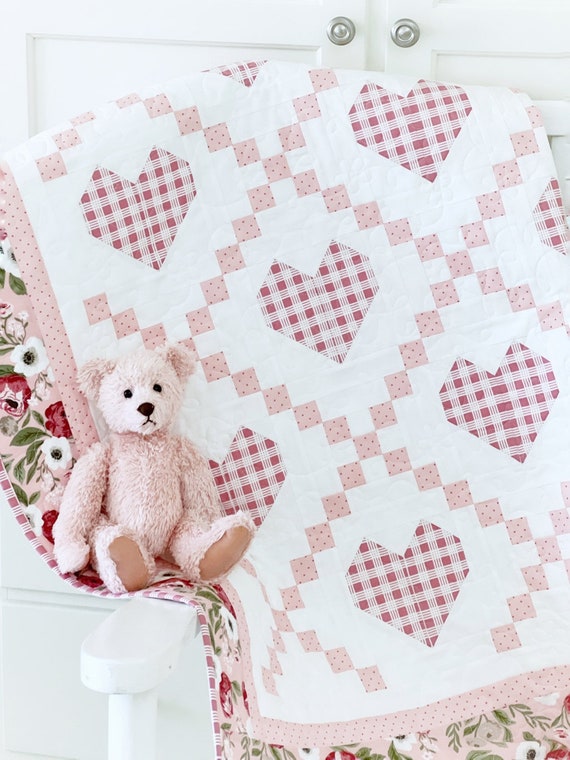 Baby Quilt Patterns PDF Hearts Delight Quilt Pattern Baby Quilts Crib Quilt Throw Quilt Easy Quilting Patterns Heart Quilt