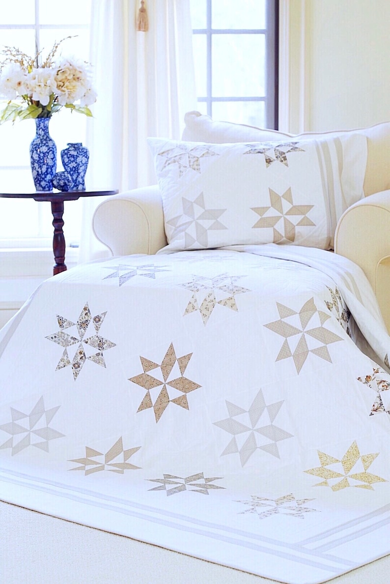 Easy Quilt Patterns PDF & FREE Pillow Sham Pattern Star Quilt Pattern Farmhouse Quilt Pattern Jelly Roll Quilt Patterns image 1