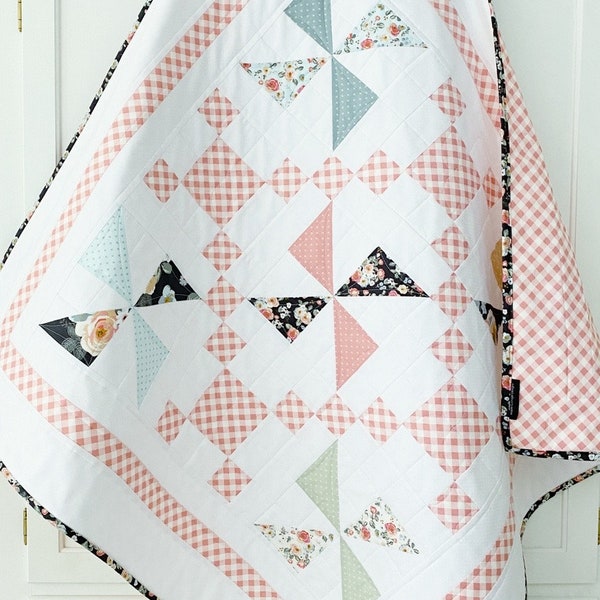 Baby Quilt Patterns PDF Charm Pack Quilt Pattern for Babies Kids Quilt Easy Quilting Pattern for Beginners Farmhouse Quilts Pinwheel Picnic