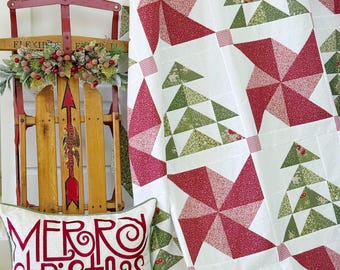 Christmas Quilt Pattern PDF Peppermint and Pine Easy Quilting Pattern Winter Quilt Scrappy Friendly Holiday Decor