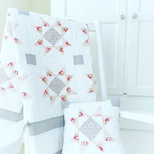 Baby Quilt Patterns PDF Easy Quilt Pattern Farmhouse Quilt Pattern & BONUS Pillow Pattern Star Quilting Projects Baby Blanket Pattern