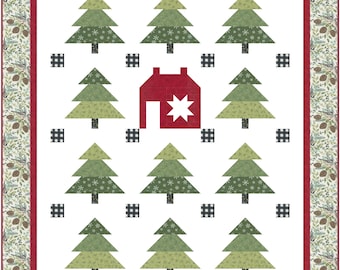 Christmas Quilt Pattern Paper Copy Pine Valley Christmas Quilt Pattern with Evergreen Trees and Red Barn