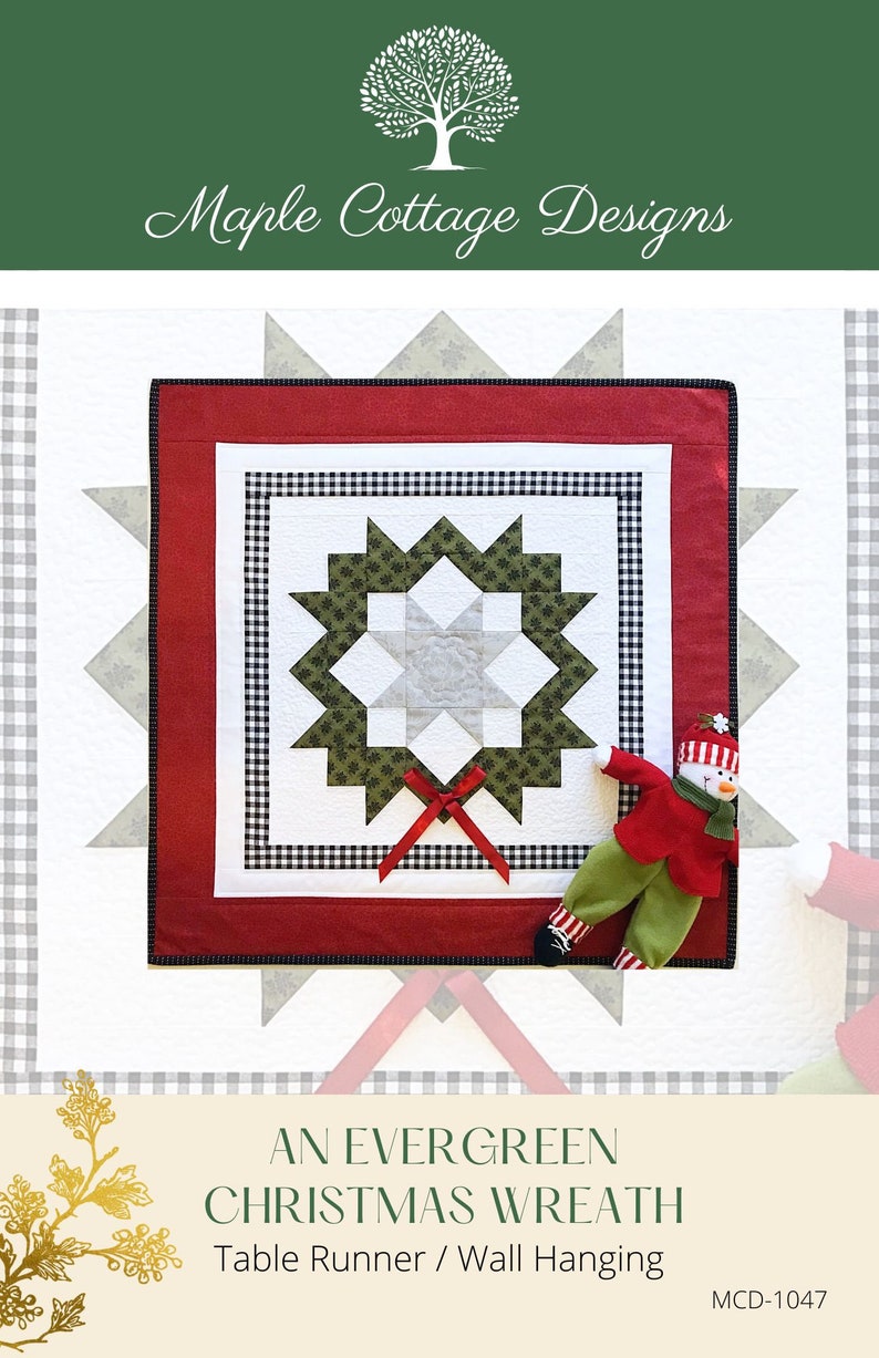 Christmas Quilt Patterns PDF Christmas Table Runner Pattern & FREE Pillow Pattern Easy Quilt Patterns Star Wreath Quilting Patterns image 8