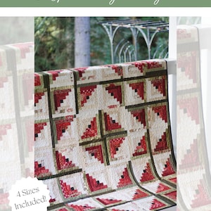 May include: A scrappy quilt pattern called "Log Cabin Delight" with a red, green, and white log cabin design. The pattern includes four sizes and is available for download.  MCD-1030