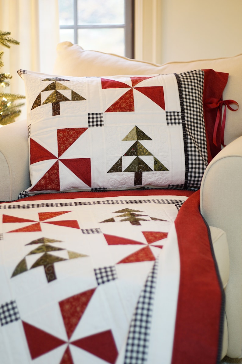 Christmas Quilt Patterns PDF and FREE Pillow Sham Pattern Easy Farmhouse Quilt Pattern Winter Quilt Pattern An Evergreen Christmas image 8