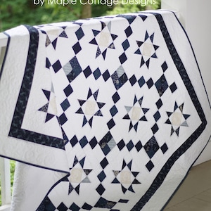 Star Quilt Patterns PDF Easy Quilt Pattern Blue and White Quilt Pattern for Fat Quarters Scrappy Quilting Pattern