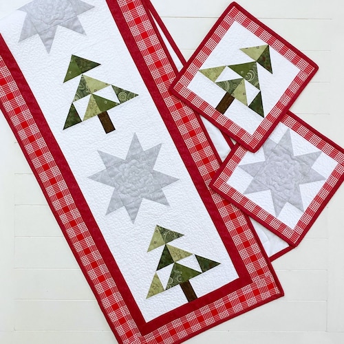 Christmas Table Runner Pattern & Bonus Free Mug Rug Patterns Christmas Quilt Patterns Easy Scrappy Quilting Patterns PDF
