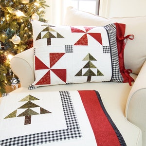 Christmas Quilt Patterns PDF and FREE Pillow Sham Pattern Easy Farmhouse Quilt Pattern Winter Quilt Pattern An Evergreen Christmas image 3