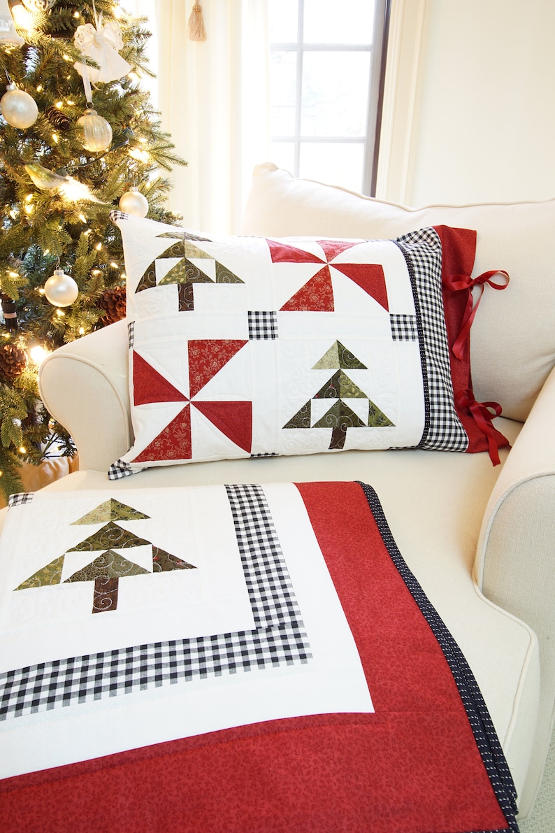 Christmas Quilt Patterns PDF and FREE Pillow Sham Pattern Easy Farmhouse Quilt Pattern Winter Quilt Pattern An Evergreen Christmas image 3