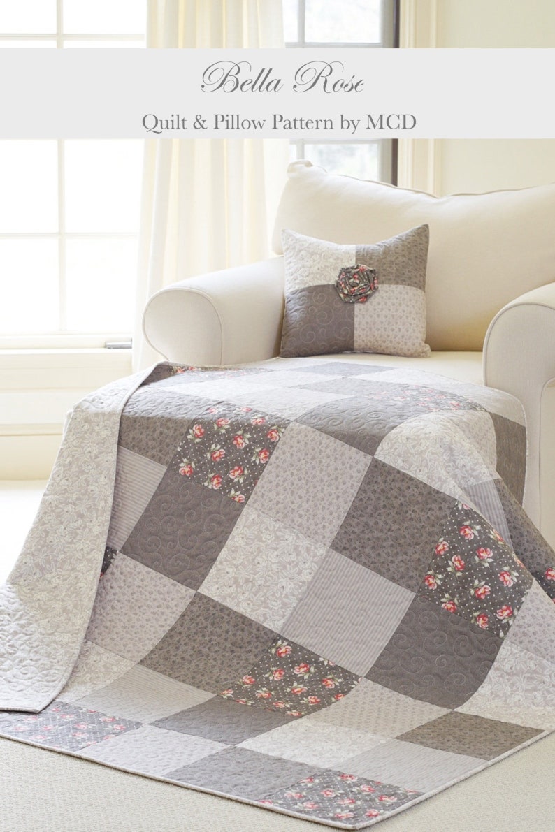 Quilt Patterns PDF Easy Quilt Patterns for Beginners & BONUS Free Pillow Pattern Farmhouse Quilts Bella Rose Quilt Pattern image 6