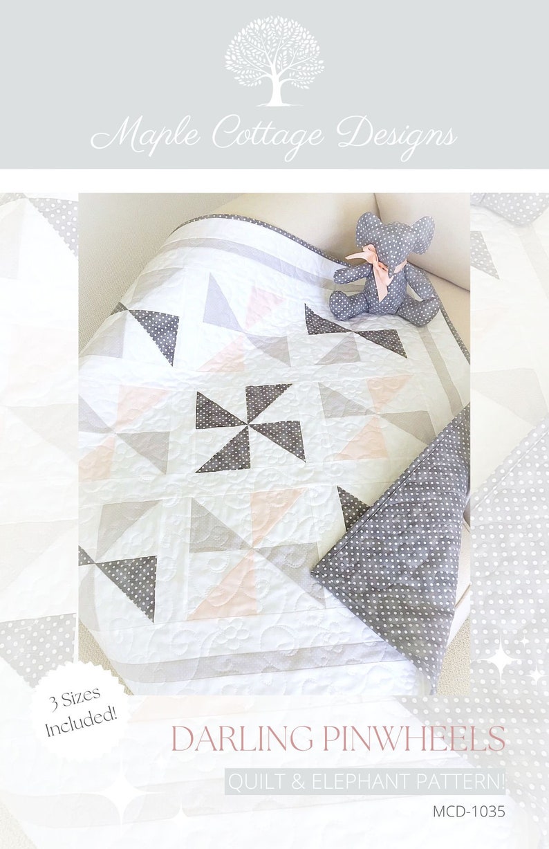 Baby Quilt Patterns PDF and Bonus Elephant Pattern Easy Quilt Pattern Beginner Quilt Pattern Pinwheel Quilt Pattern image 7