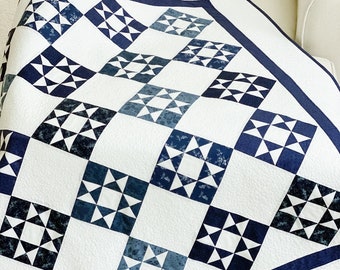 Quiltmuster PDF Stern Quilt-Muster Blau & Weiss Quilt-Muster Vintage Quilt-Muster Baby-Quiltmuster Bauernhaus-Quilts