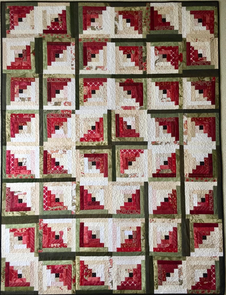 Log Cabin Quilt Patterns PDF Easy Quilt Patterns Beginner Quilt Pattern Scrappy Quilting Pattern Watermelon Quilt Christmas Quilt Pattern image 3