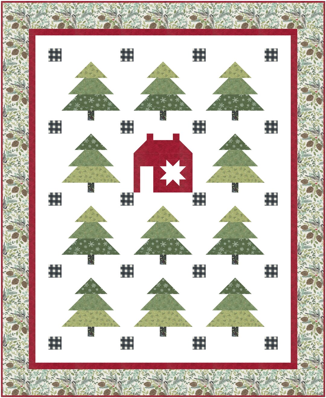 Quilt Pattern for Christmas Pine Valley Christmas Quilt Pattern PDF With Evergreen Trees and Red