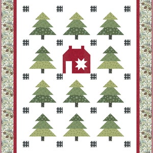 Quilt Pattern for Christmas Pine Valley Christmas Quilt Pattern PDF with Evergreen Trees and Red Barn Christmas Tree Farm Quilt