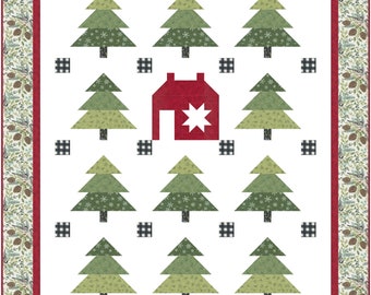 Quilt Pattern for Christmas Pine Valley Christmas Quilt Pattern PDF with Evergreen Trees and Red Barn Christmas Tree Farm Quilt