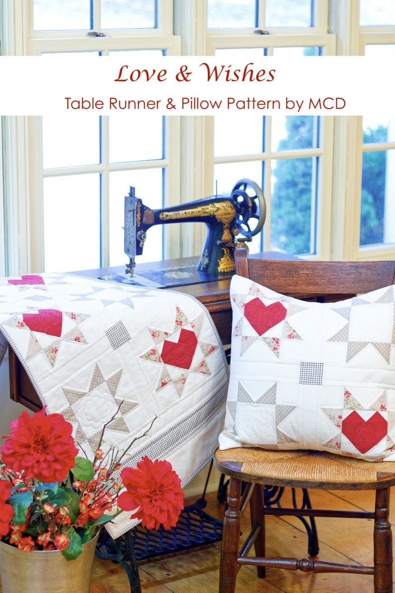 Table Runner Pattern Easy Quilt Patterns PDF Valentine Star and Heart Quilting Pattern /& BONUS Pillow Pattern Download
