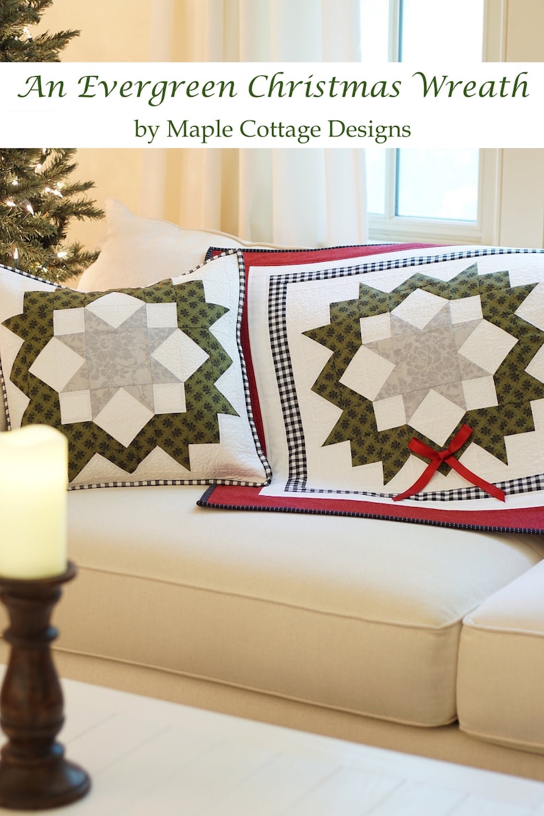 Christmas Quilt Patterns PDF Christmas Table Runner Pattern & FREE Pillow Pattern Easy Quilt Patterns Star Wreath Quilting Patterns image 1