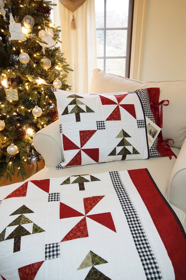 Christmas Quilt Patterns PDF and FREE Pillow Sham Pattern Easy Farmhouse Quilt Pattern Winter Quilt Pattern An Evergreen Christmas image 5