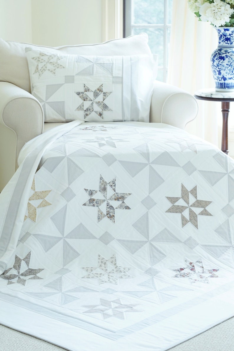 Quilt Patterns PDF Star Quilt Pattern with Jelly Roll Easy Quilt Patterns with Scraps Farmhouse Quilting Pattern & BONUS Pillow Sham Pattern image 1