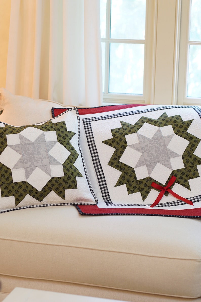 Christmas Quilt Patterns PDF Christmas Table Runner Pattern & FREE Pillow Pattern Easy Quilt Patterns Star Wreath Quilting Patterns image 2