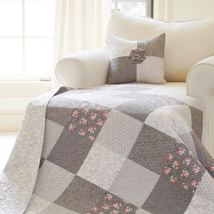 Quilt Patterns PDF Easy Quilt Patterns for Beginners & BONUS Free Pillow Pattern Farmhouse Quilts Bella Rose Quilt Pattern image 1