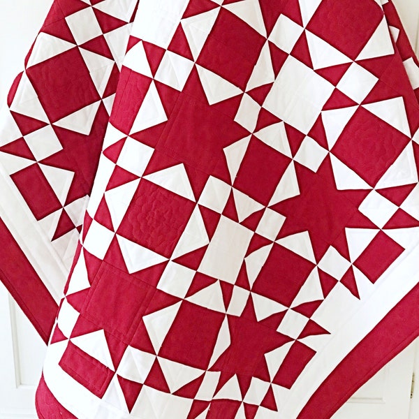 Red and White Quilt Patterns PDF Easy Quilt Patterns for Beginners Star Quilt Pattern Patriotic Quilt Christmas Quilt Pattern Farmhouse