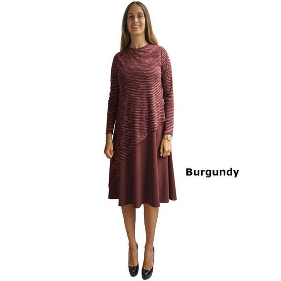 BabyO Womens Below The Knee Modest Two Tone Stretch Knit Pencil Skirt for Office and Work Wear