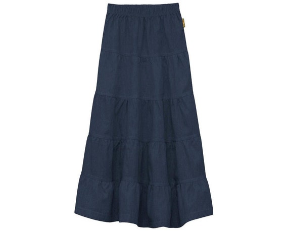 Black Large BabyO Girls Stretch Cotton Knit Panel Below The Knee Length A-Line Skirt Childrens