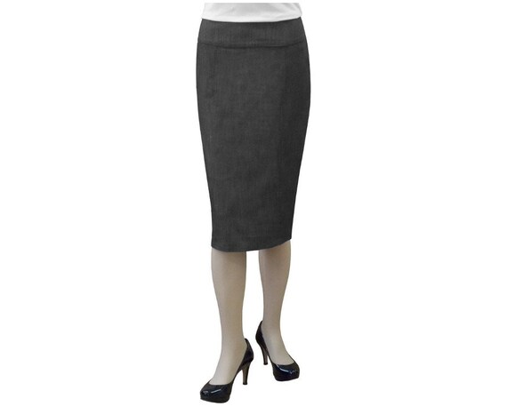 denim pencil skirt below knee